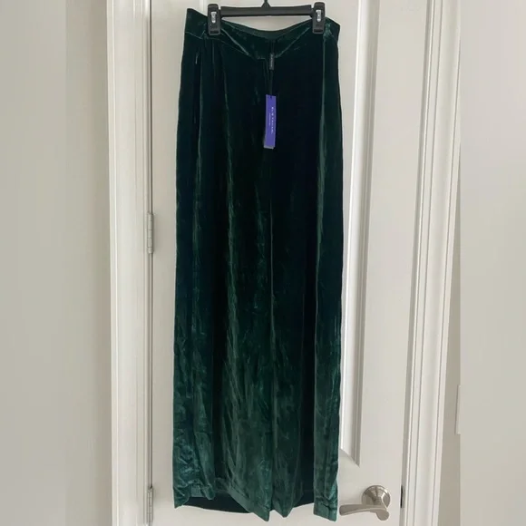 Elie Tahari | Pants & Jumpsuits | Nwt Trending Elie Tahari Green Velvet  Wide Leg Pants Wpockets Exclusive Sz 2 | Poshmark